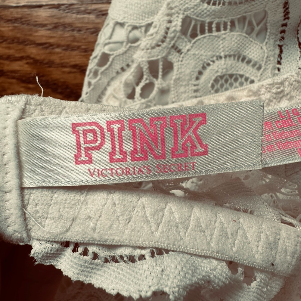 Victoria’s  Secret PINK White Lace Halter Bralette Size L EUC - Picture 7 of 11